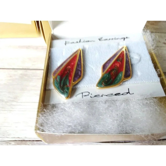 Gorgeous 1980s Multicolor Wingtip Earrings New But Vintage - Picture 4 of 4